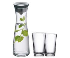 WMF Basic Wasserkaraffe Set 3-teilig, Karaffe 1l mit 2 Wassergläser 250ml, Glas, Höhe 30,2 cm, Glaskaraffe mit Deckel, Silikondeckel, CloseUp-Verschluss