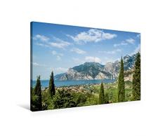 CALVENDO Premium Textil-Leinwand 90 cm x 60 cm quer, GARDASEE Panoramablick | Wandbild, Bild auf Keilrahmen, Fertigbild auf echter Leinwand, Leinwanddruck: Herrliche Landschaft Orte Orte