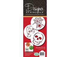 Designer Schablonen C457 Scary Halloween Cookie Schablone Set, (Spider Web, Totenkopf, Grabstein), beige/halbtransparent