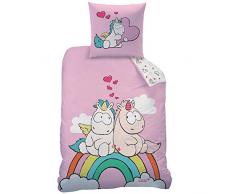 Theodor & Friends NICI Theodor Love Bettwäsche, Bettbezug, Kopfkissenbezug, Garnitur, 100% Baumwolle Renforce, rosa, 135x200 + 80x80 cm