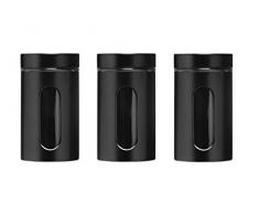 Premier Housewares Set, 1000 ml, 3 Stück, Rot Vorratsdosen und Flaschen schwarz, Edelstahl,Glas, emaille, 10x10x19