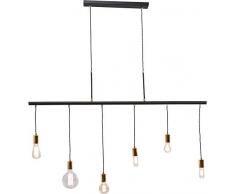 Kare Design Hängeleuchte Pole Six, Pendelleuchte mit 6 unterschiedlich hohen Fassungen, höhenverstellbare Deckenlampe mit kupfernen Lampenfassungen, Schwarz (H/B/T) 140x135x8cm