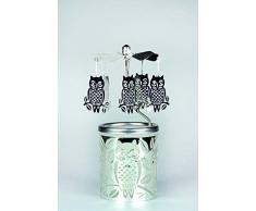 Kerzenfarm Hahn Glaskarussell Teelichthalter Windlicht 84367 Motiv Eule Größe 16 x 6 x 6 cm Glaskarussel, Glas, Silber, 6 cm