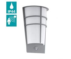 EGLO LED Außen-Wandlampe Breganzo 1, 2 flammige Außenleuchte inkl. Bewegungsmelder, Sensor-Wandleuchte aus Stahl und Kunststoff, Farbe: Silber, weiß, IP44