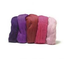 RAYHER HOBBY 5365000 Filzwolle, Merinowolle, Kammzug, fein, 19 mic, 5 Farben je 10g, Pink-Töne, 100% Schafschurwolle zum Filzen, 50g