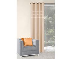 Eurofirany Vorhang Glatt Edel 8 Ösen Elegant Hochwertig Glamour Schlafzimmer Wohnzimmer Spitze Spitzeneinsatz Rüscheneinsatz Rüschenband, Stoff, Beige, 140x250cm