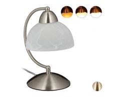 Relaxdays Tischlampe Touch, Retro Design, E14-Fassung, dimmbare Nachttischlampe, Glas & Eisen, HBT 25x15x19 cm, Silber