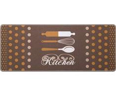 oKu-Tex Fußmatte | Schmutzfangmatte | Deco-Flair Kitchen | Aufdruck/Motiv Kitchen | Küchenläufer für innen | Küche | rutschfest | braun | 50x120 cm
