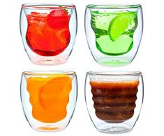 Ozeri DW080AS Doppelwandiges Thermoglas Curva mit Schwebeeffekt Set mit 4 Gläsern 0,2 L
