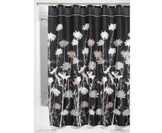 InterDesign Daizy Duschvorhang | Designer Duschvorhang mit stabiler Aufhängung im Gänseblümchen-Design | schöner Badewannenvorhang 180,0 cm x 200,0 cm | Polyester schwarz/grau