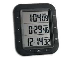 TFA Dostmann 38.2023 Triple XL, digitaler 3-Fach Timer, mit Uhrzeit, Memory-Funktion, mit Stoppuhr Kunststoff, Schwarz 16 x 11 x 3 cm