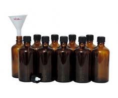 Viva Haushaltswaren - 10 x Tropfflasche 100 ml, kleine Glasflaschen mit Tropfeinsatz aus Braunglas, als Apothekerflasche verwendbar - Made in Germany & BPA frei (inkl. Trichter Ø 5 cm)