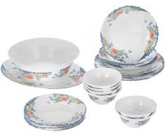 Dajar Tafelservice Florine 26 tlg. Arcopal, Glas, Weiß Rot Blau Gelb, 37 x 29 x 32 cm, Einheiten