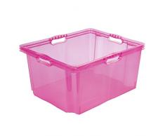 keeeper Aufbewahrungsbox mit integrierten Griffen, Größe: XXL, 52 x 43 x 26 cm, 44 l, Franz, Pink Transparent