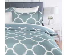 AmazonBasics - Bettwäsche-Set, Mikrofaser, 220 x 250 cm, Graublau, Gittermuster