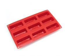Freshware Silikonform für Seife, Kuchen, Brot, Cupcake, Käsekuchen, Cornbread, Muffin, Brownie und mehr Schmal 9-Cavity rot