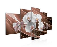 Bilder Blumen Orchidee Wandbild 200 x 100 cm Vlies - Leinwand Bild XXL Format Wandbilder Wohnzimmer Wohnung Deko Kunstdrucke Braun 5 Teilig - MADE IN GERMANY - Fertig zum Aufhängen 203051a