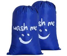 IHOMAGIC Wäschesack, groß, faltbar, Aufbewahrungstasche aus Nylon 2 Pack Dark Blue