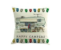 Aysekone 18 x 18 Happy Camper Bedrucktem Leinen Kissenbezug Retro Büro Sofa Kissen Fall 45cm x 45cm Muster 6