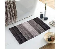 Lewondr Mikrofaser Badematte, Weich rutschfest Badteppich Fußmatte, elegant gestreift Hochflor Badvorleger für Badezimmer 50x80cm - Grau und Braun
