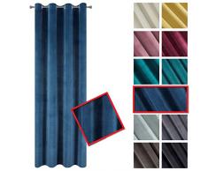 Eurofirany Samt Vorhang Velvet Marineblau Einfarbig Glatt 8 Metallösen 1 STK. Flauschig Weich Modern Klassisch Wohnzimmer Schlafzimmer, Polyester, Dunkelblau, Blau, 140x250 cm