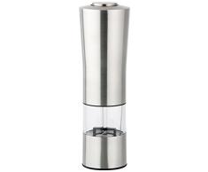 Fackelmann Elektrische Salz-/Pfeffermühle, Gewürzmühle mit Keramikmahlwerk, Gewürzstreuer zum Mahlen aller Gewürz (Farbe: Silber/Transparent/Schwarz), Menge: 1 Stück
