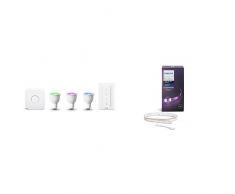 Philips Hue White und Color Ambiance GU10 LED Lampe Starter Set, drei Lampen 4. Generation, dimmbar & Hue LightStrip+ Erweiterung für Basis Set, 1m, dimmbar, bis zu 16 Millionen Farben