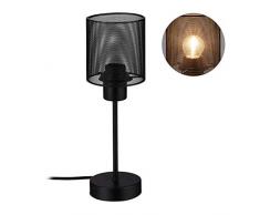 Relaxdays Tischlampe schwarz, schmale Nachttischlampe aus Metall, industrial, E27 Fassung, modern, 34 x 11 cm, black