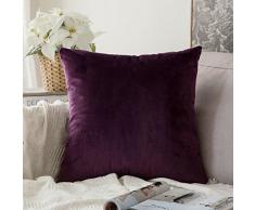 MIULEE Kissenbezüge, Samt, weich, dekorativ, quadratisch, für Sofa, Schlafzimmer, Auto 24x24 Violett/Eggplant Purple