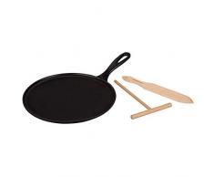 Le Creuset Gusseisen-Crêpespfanne, Inkl. Holzschieber, Ø 27 cm, Rund, Für alle Herdarten inkl. Induktion geeignet, Schwarz