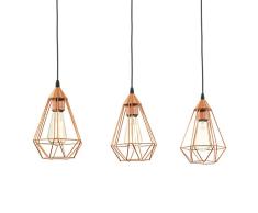 EGLO Pendellampe Tarbes, 3 flammige Vintage Pendelleuchte im Retro Look, Material: Stahl, Farbe: kupfer, schwarz, Fassung: E27