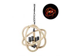 Relaxdays Seil Hängelampe, im Kronleuchter-Design, Retro Look, Esszimmer, E14 Seillampe, H x D 130 x 36cm, schwarz/natur