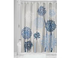 iDesign Botanical Poly praktischer Duschvorhang fürs Bad, 183 cm x 183 cm Badewannenvorhang mit floralem Motiv aus Polyester, grau und blau