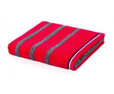 möve Athleisure Duschtuch Doubleface gestreift 80 x 150 cm aus 85% Baumwolle / 15% Polyester, ketchup/grey