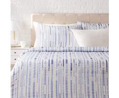 AmazonBasics - Bettwäsche-Set, Satin - 155 x 200 cm / 50 x 80 cm x 2, Strukturierte Streifen Eisblau