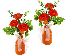 Flair Flower Kunst Pflanzen, Blumen Ranunkel in Keramikvase, Künstlich, 2er Set, Polyester, Kunststoff, Keramik, Orange, 10 x 10 x 26 cm, 2-Einheiten