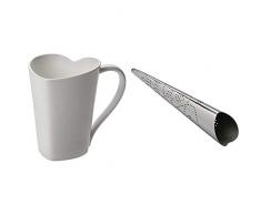 Alessi TO Mug aus Bon China 30 cl, Weiß, 3 x 13 x 19 cm + Alessi You Tee-Ei Edelstahl glänzend poliert, 7 x 17.5 x 25 cm