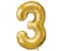 Folienballon Farbe Gold in Form einer 3, unbefüllt