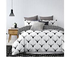 DecoKing Bettwäsche 220x240 cm mit 2 Kissenbezügen 63x63 schwarz weiß geometrisches Muster Microfaser Hypnosis Deerest