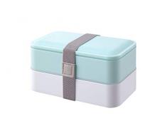 PuTwo Brotdose, Bento Box mit Besteckset Quadratische Lunch Box 2 Fächer Vesperdose mit Trennwand Teilbare Jausenbox Freezable Mikrowellengeeignet Spülmaschineeignet - 1200ml, Blau