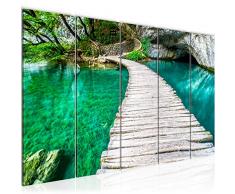Bilder Landschaft Brücke Wandbild 200 x 80 cm Vlies - Leinwand Bild XXL Format Wandbilder Wohnzimmer Wohnung Deko Kunstdrucke Türkis 5 Teilig - MADE IN GERMANY - Fertig zum Aufhängen 607455b