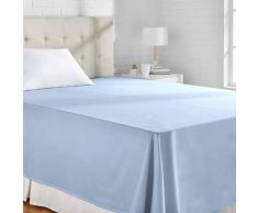 AmazonBasics Bettlaken, Baumwoll-Satin Fadenzahl 400, knitterarm, 275 x 275 + 10 cm - Blau (Smokey Blue)
