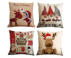 Gspirit 4 Stück Überwurf Kissenbezug Weihnachten Deko quadratisch Kissenbezug Couch Baumwolle Leinen für Wohnzimmer Sofa Bett mit unsichtbarem Reißverschluss 45,7 x 45,7 cm Set 7