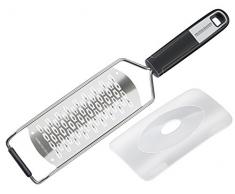 FACKELMANN Handreibe 2-Wege 30 cm Sense mit scharfer 2-Wege Reibefläche, Hobel mit rutschfestem Soft-Touch-Griff, inkl. Klingenschutz (Farbe: Silber/Schwarz), Menge: 1 Stück