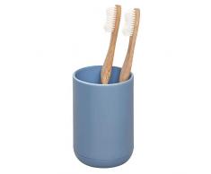 iDesign Zahnbürstenhalterung für 4 Zahnbürsten, kleiner Zahnbürstenhalter aus Kunststoff, runder Zahnputzhalter auch für elektrische Bürsten, blau