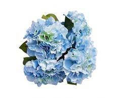 Künstliche Seidenblumen, Blumenstrauß, 5 Blüten, zu Hause, Hotel, Hochzeit, Party, Garten, Blumen, Hortensie, 10 Farben hellblau