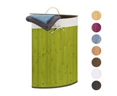 Relaxdays, grün Eckwäschekorb, Faltbare Wäschebox 60 l, platzsparend, Wäschesack Baumwolle, HBT 65 x 49,5 x 37 cm