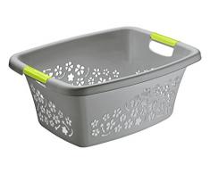 Rotho Flowers Wäschekorb 25 l, Kunststoff (PP), grau /grün, 25 Liter (50,5 x 38 x 22 cm)