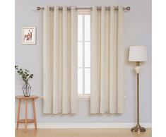 Deconovo Samt Vorhang mit Ãsen Ãsenvorhang Wohnzimmer Gardinen, Stoff, Creme, 175x140