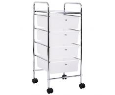 Rollwagen mit vier Schubladen, Weiß von Home Vida